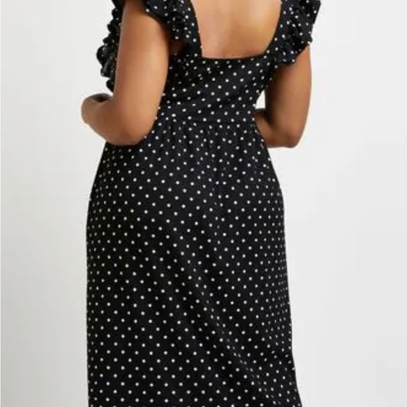 River Island Size 18 Black Frill Detail Spot Dress - Picture 6 of 8